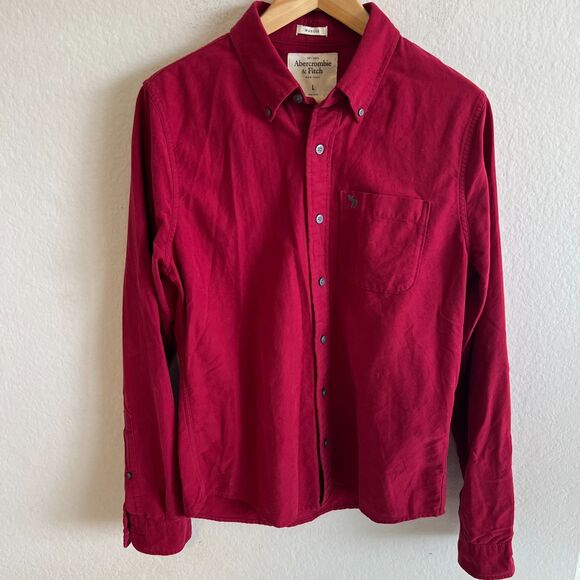 ABERCROMBIE & FITCH Red Collared Button Down Long Sleeve Muscle Shirt Mens Large - Picture 1 of 5